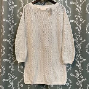 Vintage Cache Loose Knit Sweater Dress Y2K NWT Tunic White Metallic USA Made S M